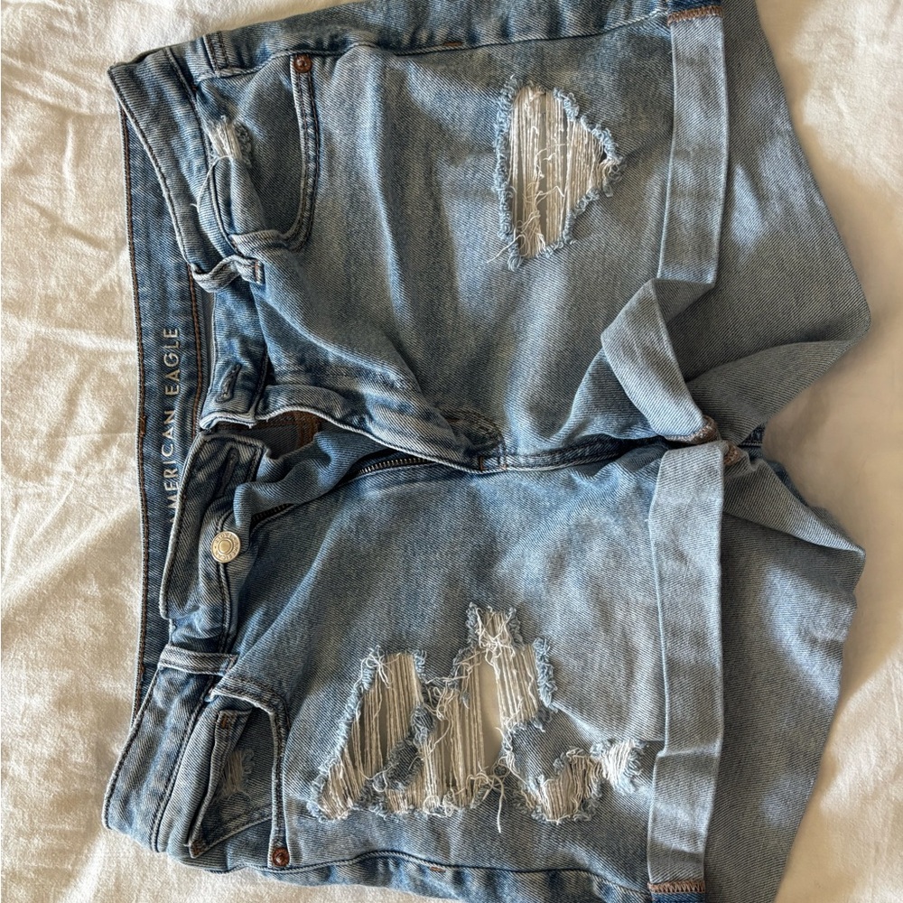 American Eagle Outfitters Blue Distressed Jean Shorts